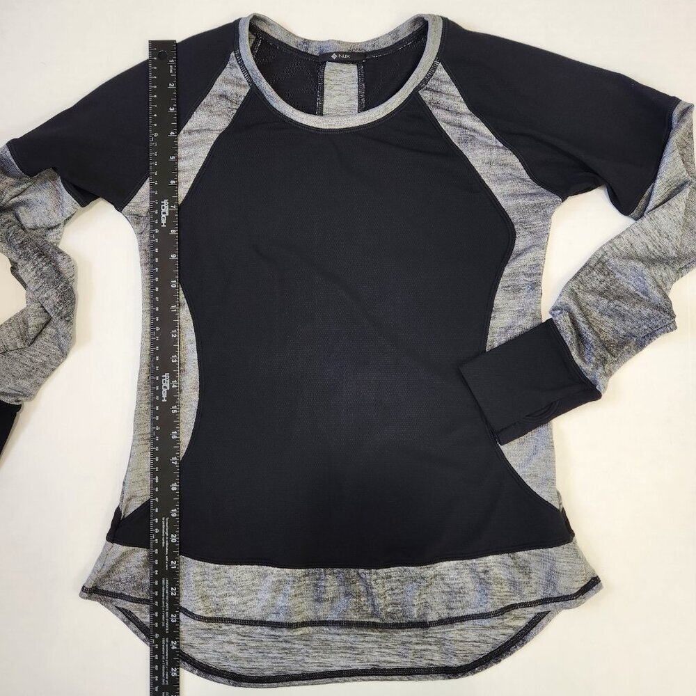 Nux Long‎ Sleeve Workout Top M Black Silver Colorblock Crew Neck Activewear - Picture 8 of 9